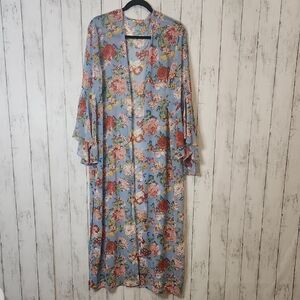 🎅Floral Kimono Duster - Blue and Pink XL